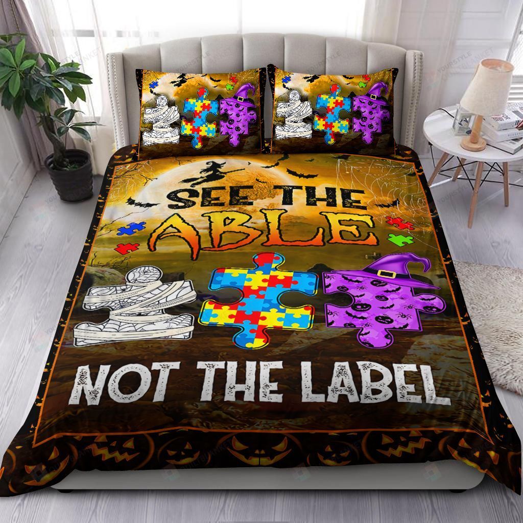 Personalized Bedding Set - Autism Awareness Halloween See The Able Not The Label Spread Included 1 Soft Duvet Cover or Quilt and 2 Lightweight Breathe Pillowcases