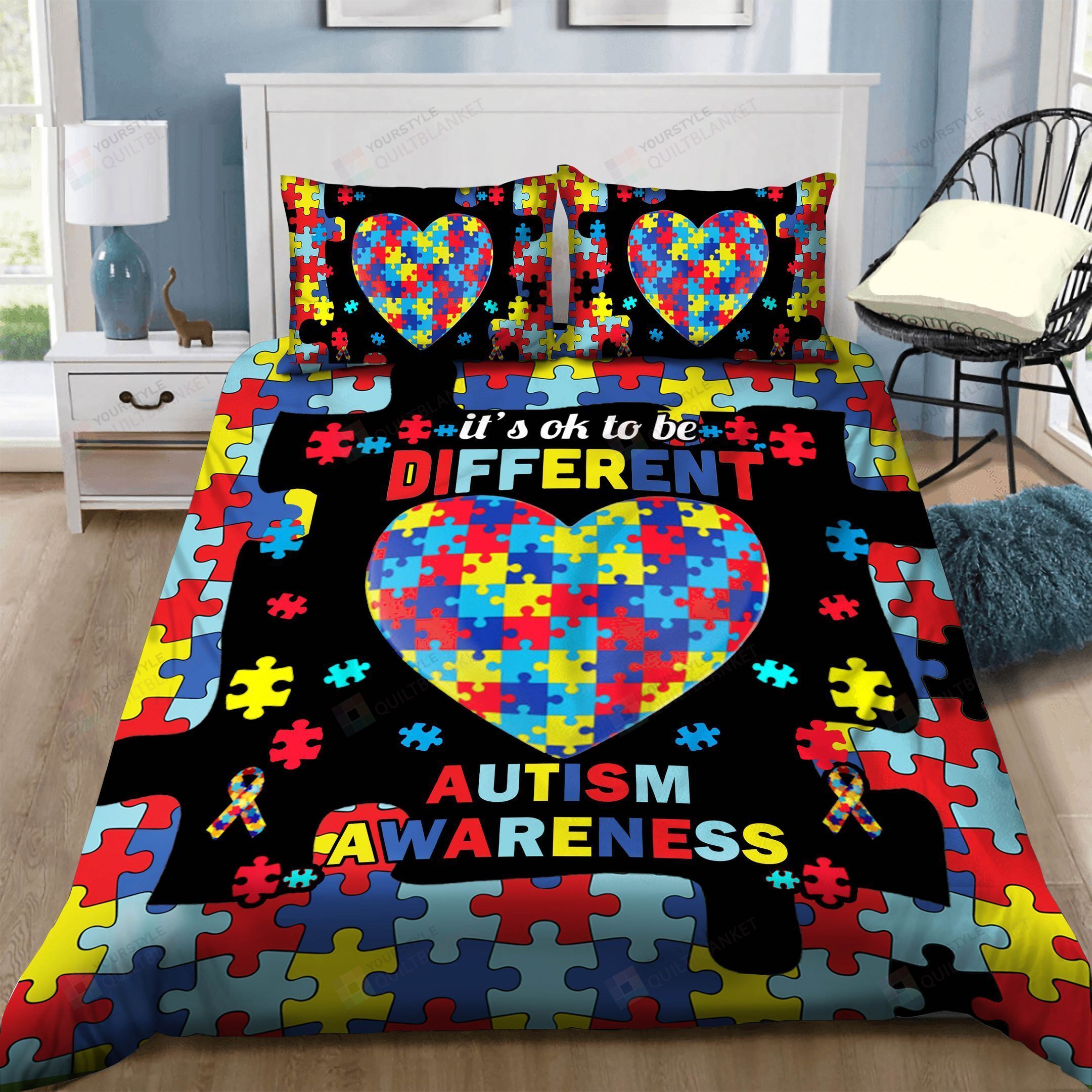 Personalized Bedding Set - Autism Cotton Spread Included 1 Soft Duvet Cover or Quilt and 2 Lightweight Breathe Pillowcases