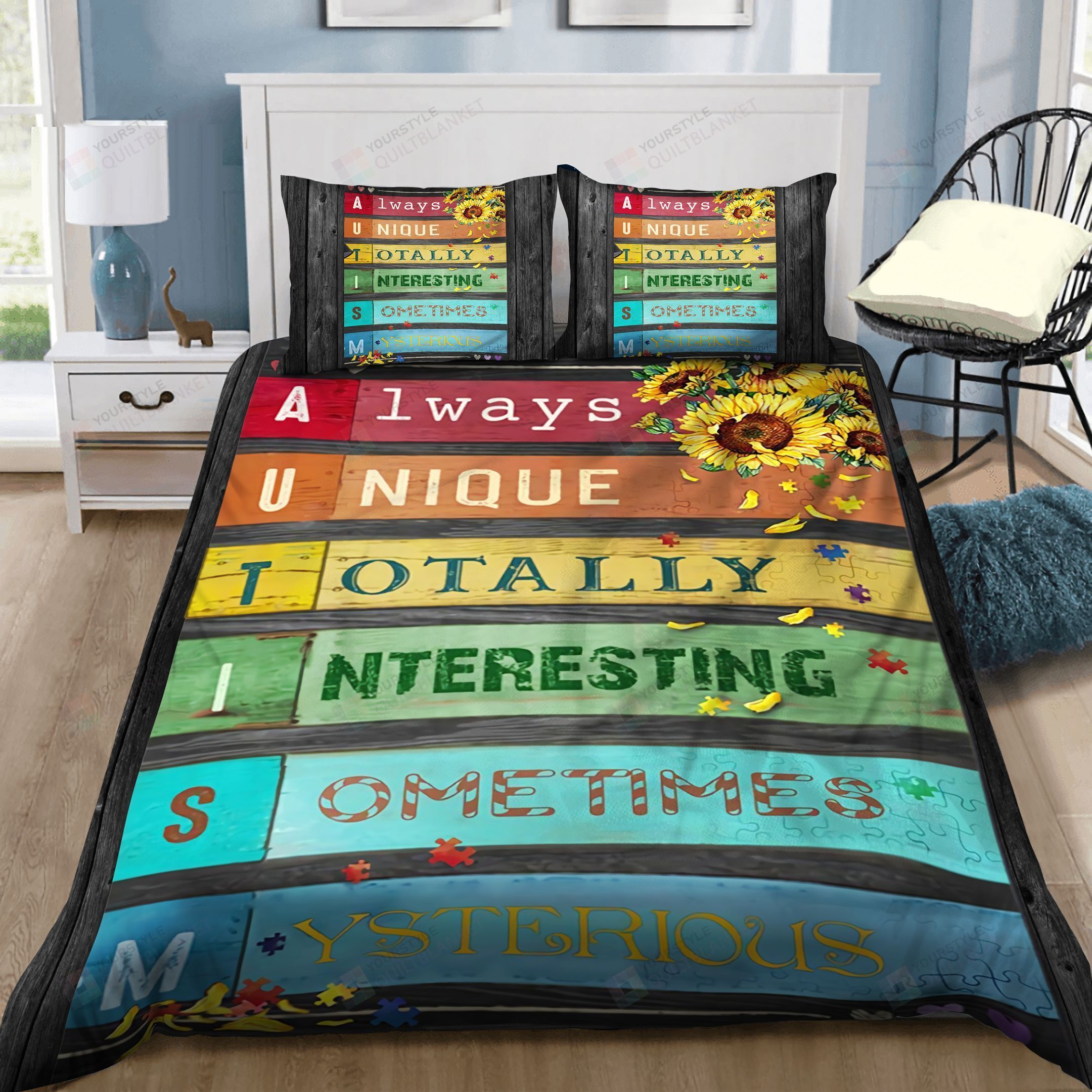 Personalized Bedding Set - Autism Cotton Spread Included 1 Soft Duvet Cover or Quilt and 2 Lightweight Breathe Pillowcases