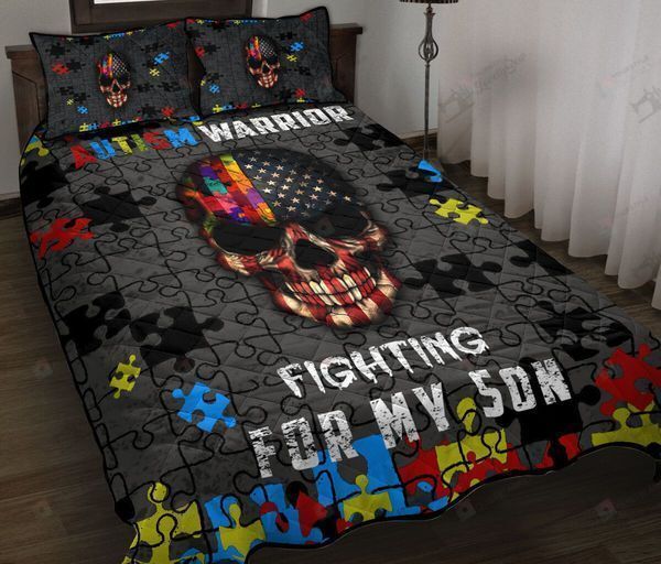 Personalized Bedding Set - Autism Fighting My Son Cotton Spread Included 1 Soft Duvet Cover or Quilt and 2 Lightweight Breathe Pillowcases