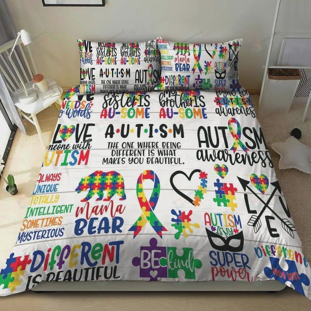 Personalized Bedding Set - Autism Is My Power Cotton Spread Included 1 Soft Duvet Cover or Quilt and 2 Lightweight Breathe Pillowcases