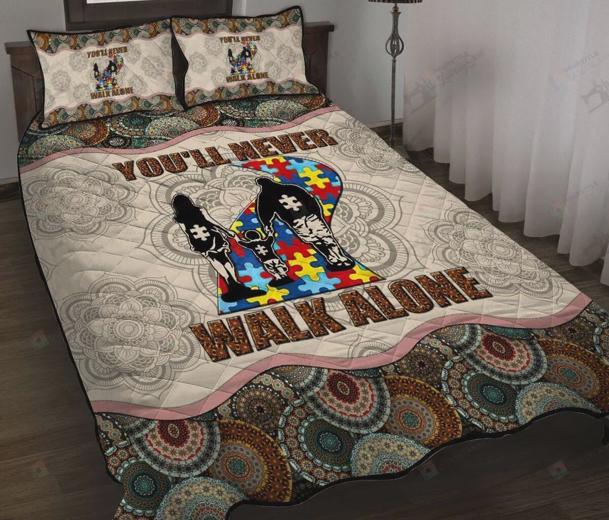 Personalized Bedding Set - Autism You'll Never Walk Alone Son Cotton Spread Included 1 Soft Duvet Cover or Quilt and 2 Lightweight Breathe Pillowcases