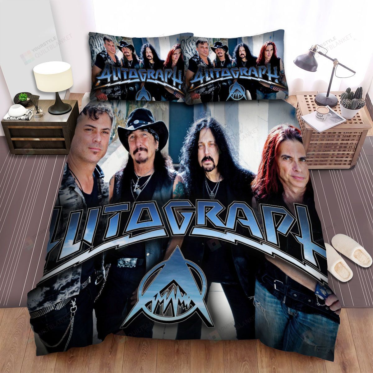 Personalized Bedding Set - Autograph Band Wallpaper Spread Included 1 Soft Duvet Cover or Quilt and 2 Lightweight Breathe Pillowcases