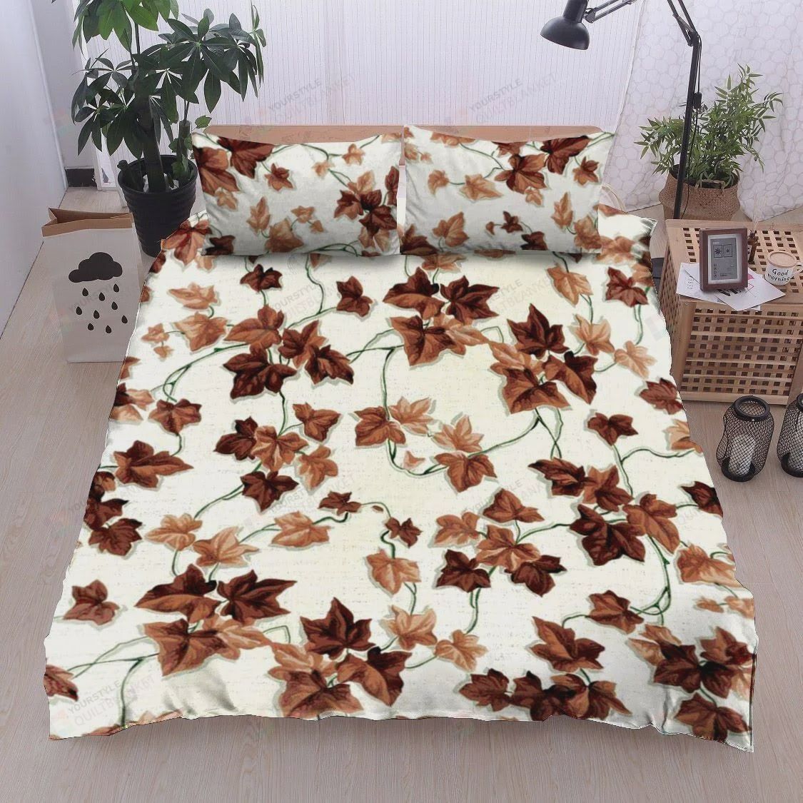 Personalized Bedding Set - Autum Leaves Cotton Spread Included 1 Soft Duvet Cover or Quilt and 2 Lightweight Breathe Pillowcases