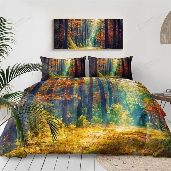 Personalized Bedding Set - Autumn Forest Nature Cotton Spread Included 1 Soft Duvet Cover or Quilt and 2 Lightweight Breathe Pillowcases