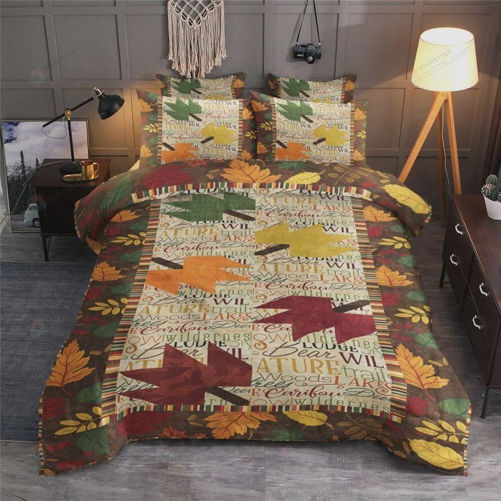 Personalized Bedding Set - Autumn Leaves On Word Cotton Spread Included 1 Soft Duvet Cover or Quilt and 2 Lightweight Breathe Pillowcases