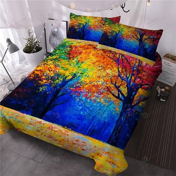 Personalized Bedding Set - Autumn Trees Leaves Cotton Spread Included 1 Soft Duvet Cover or Quilt and 2 Lightweight Breathe Pillowcases