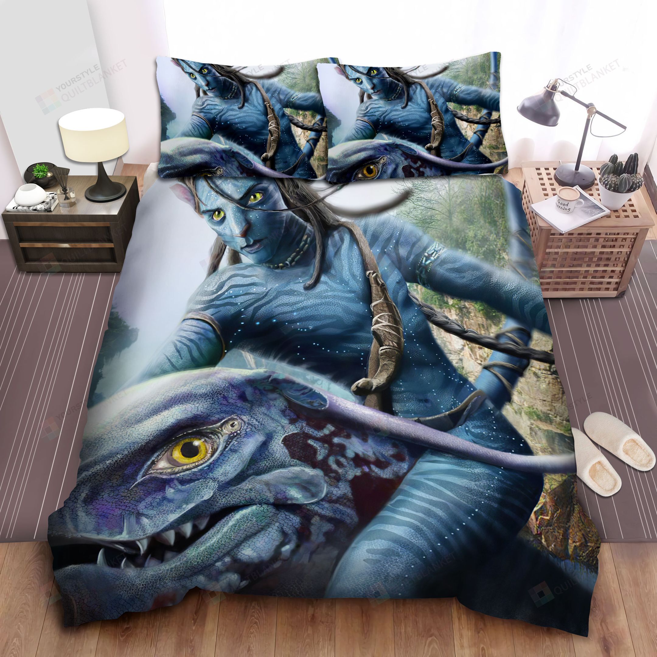 Personalized Bedding Set - Avatar Jake Sully Riding Toruk Illustration Spread Included 1 Soft Duvet Cover or Quilt and 2 Lightweight Breathe Pillowcases
