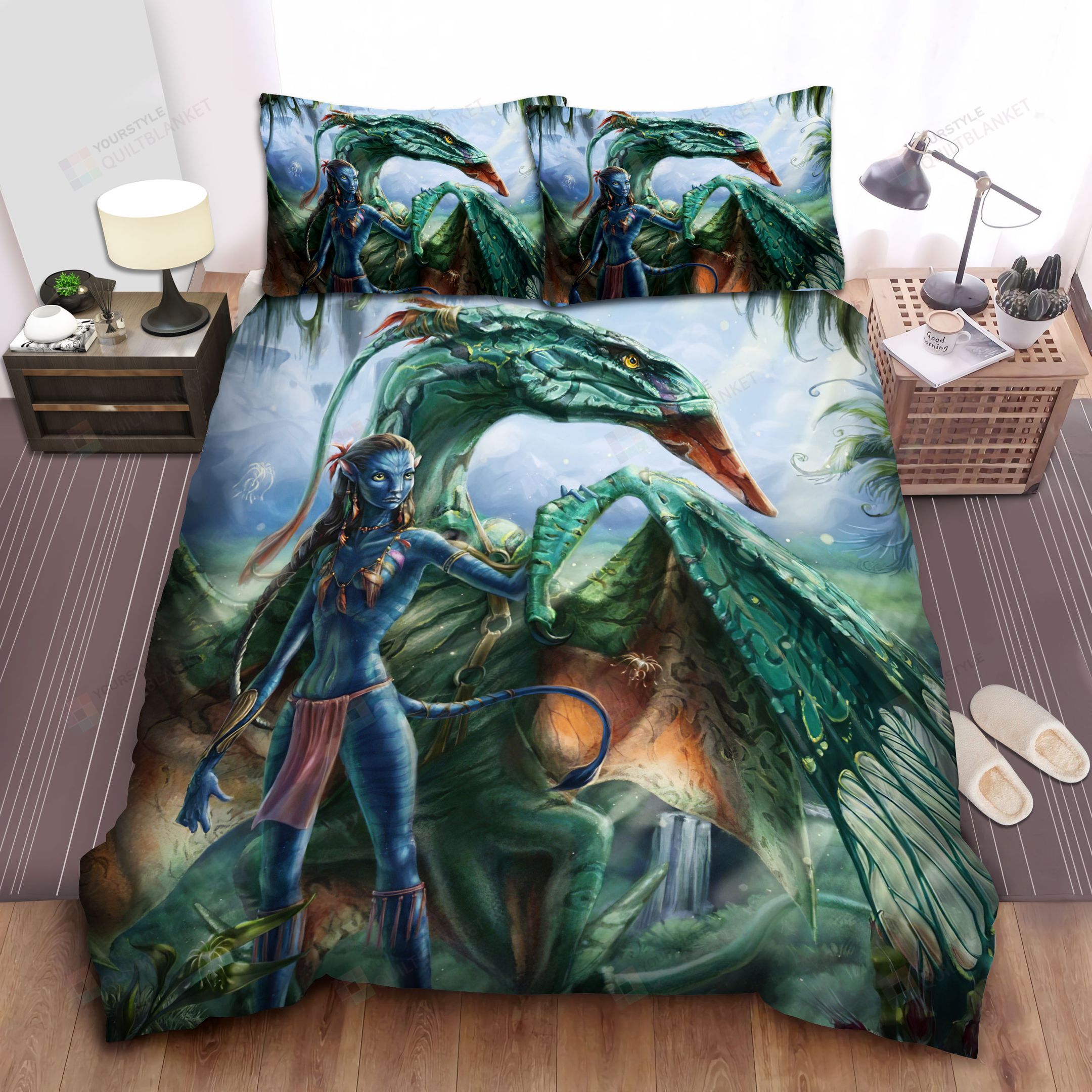 Personalized Bedding Set - Avatar Neytiri Great Leonopteryx Artwork Spread Included 1 Soft Duvet Cover or Quilt and 2 Lightweight Breathe Pillowcases