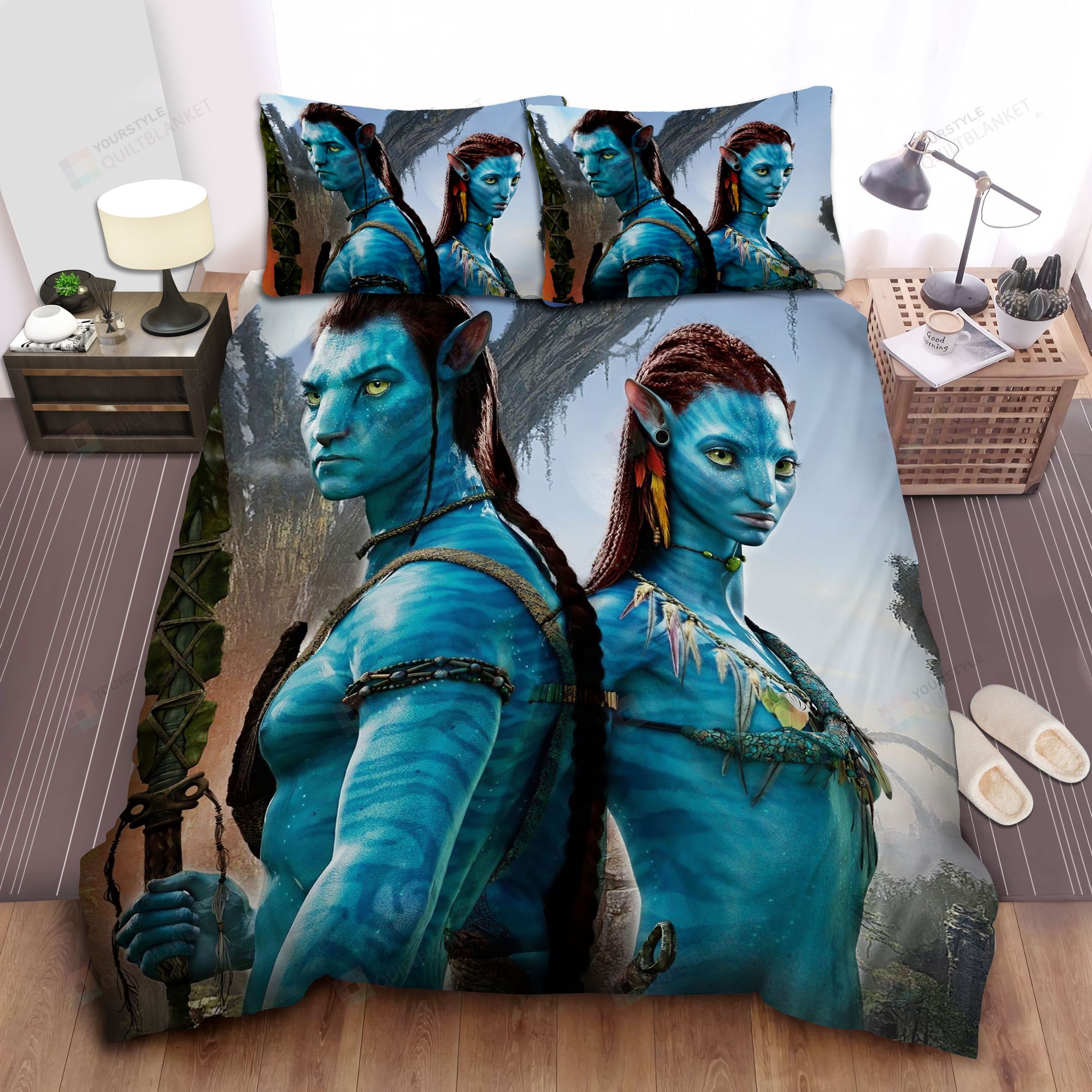 Personalized Bedding Set - Avatar Neytiri Jake Sully Close Up Portrait Spread Included 1 Soft Duvet Cover or Quilt and 2 Lightweight Breathe Pillowcases