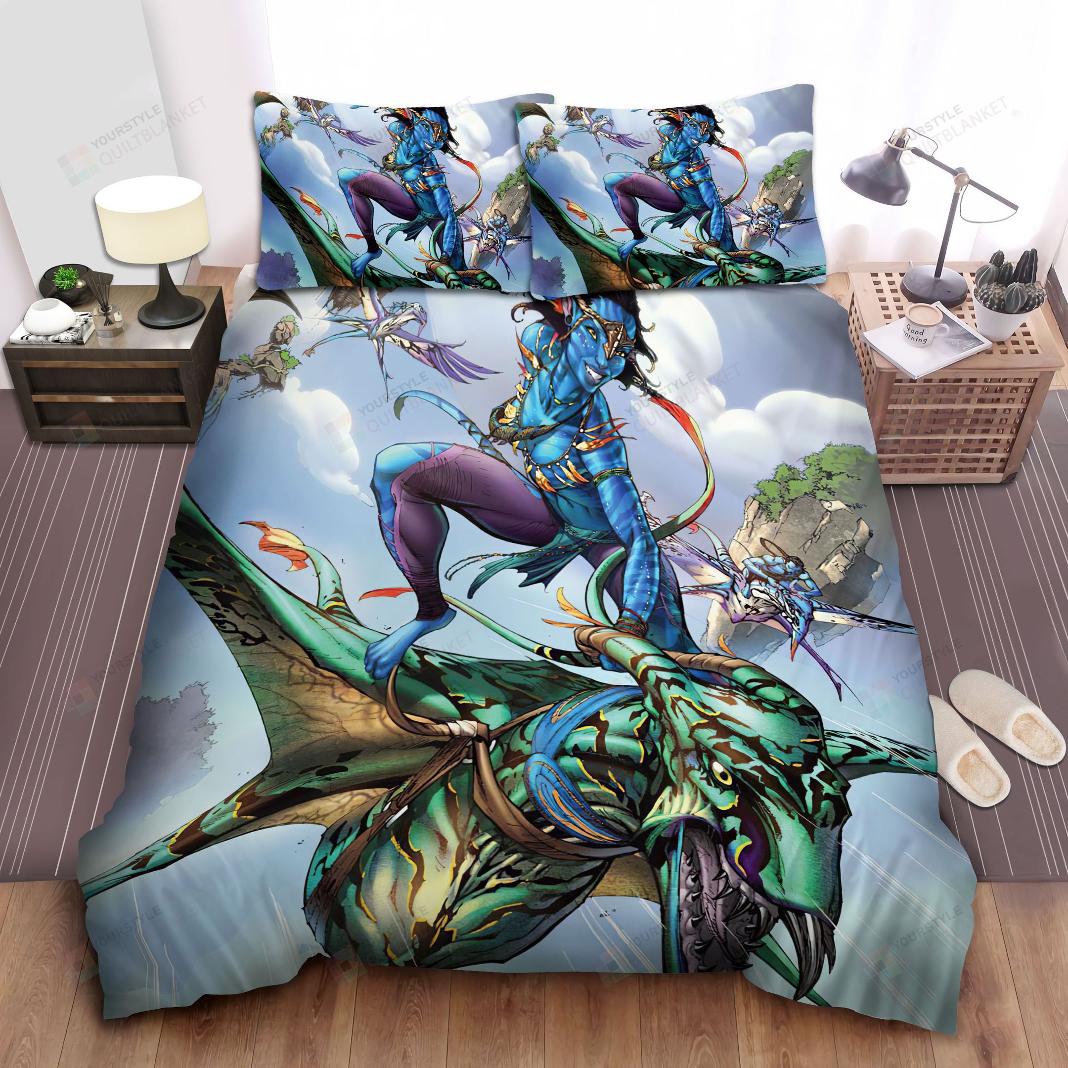 Personalized Bedding Set - Avatar The Na'vi Riding On Great Leonopteryx Artwork Spread Included 1 Soft Duvet Cover or Quilt and 2 Lightweight Breathe Pillowcases