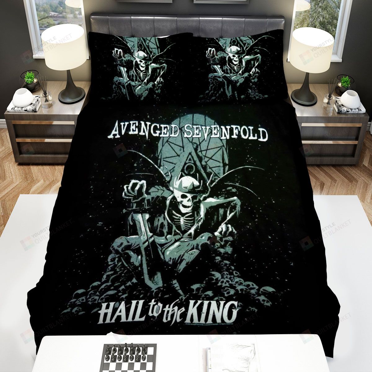 Personalized Bedding Set - Avenged Sevenfold Hail To The Skeleton On The Throne Spread Included 1 Soft Duvet Cover or Quilt and 2 Lightweight Breathe Pillowcases
