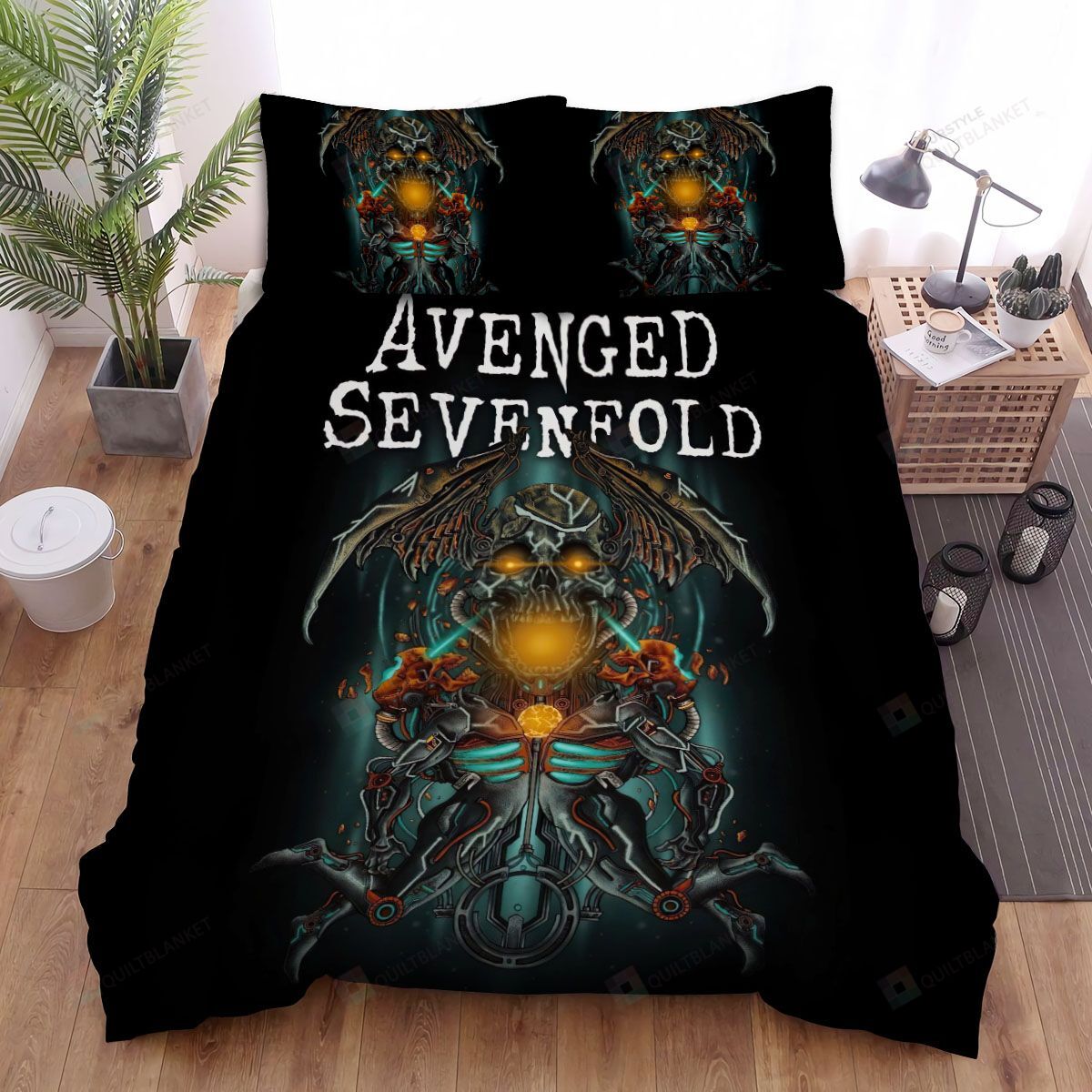 Personalized Bedding Set - Avenged Sevenfold Skull Cyborg Spread Included 1 Soft Duvet Cover or Quilt and 2 Lightweight Breathe Pillowcases