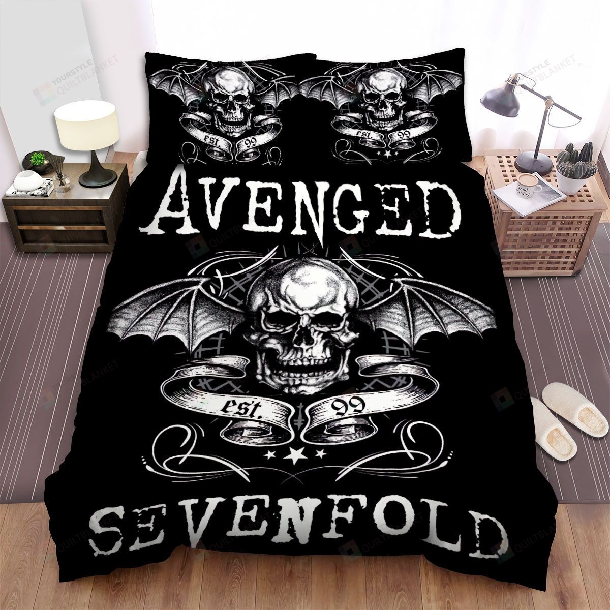 Personalized Bedding Set - Avenged Sevenfold Skull Symbol Est Spread Included 1 Soft Duvet Cover or Quilt and 2 Lightweight Breathe Pillowcases