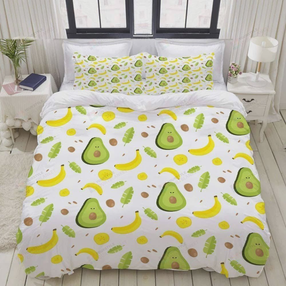Personalized Bedding Set - Avocado Bananas Cotton Spread Included 1 Soft Duvet Cover or Quilt and 2 Lightweight Breathe Pillowcases