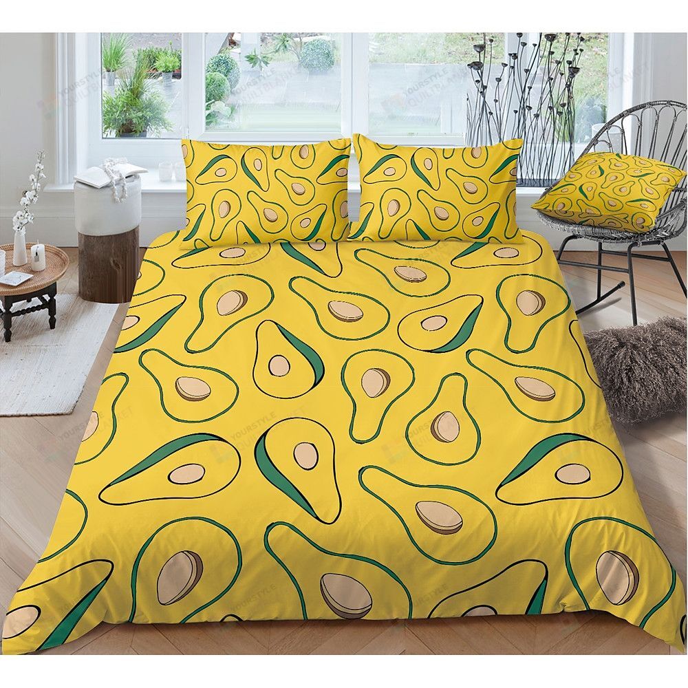 Personalized Bedding Set - Avocado Pattern Spread Included 1 Soft Duvet Cover or Quilt and 2 Lightweight Breathe Pillowcases