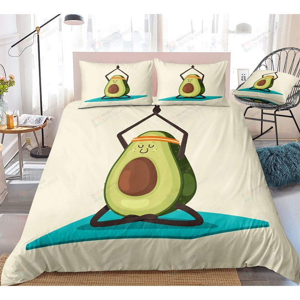 Personalized Bedding Set - Avocado Yoga Spread Included 1 Soft Duvet Cover or Quilt and 2 Lightweight Breathe Pillowcases
