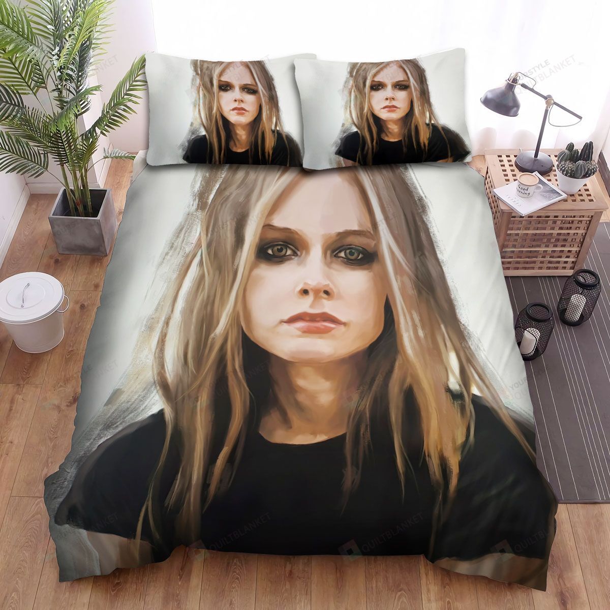 Personalized Bedding Set - Avril Lavigne Complicated Music Video Portrait Painting Spread Included 1 Soft Duvet Cover or Quilt and 2 Lightweight Breathe Pillowcases