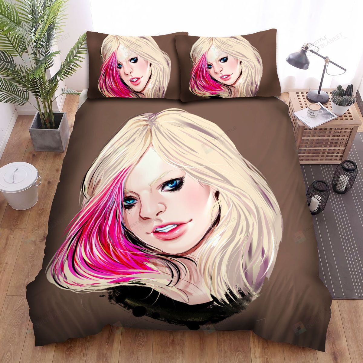 Personalized Bedding Set - Avril Lavigne Face Portrait Illustration Spread Included 1 Soft Duvet Cover or Quilt and 2 Lightweight Breathe Pillowcases