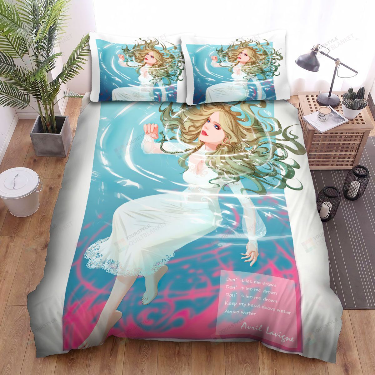 Personalized Bedding Set - Avril Lavigne Head Above Water Album Digital Illustration Spread Included 1 Soft Duvet Cover or Quilt and 2 Lightweight Breathe Pillowcases