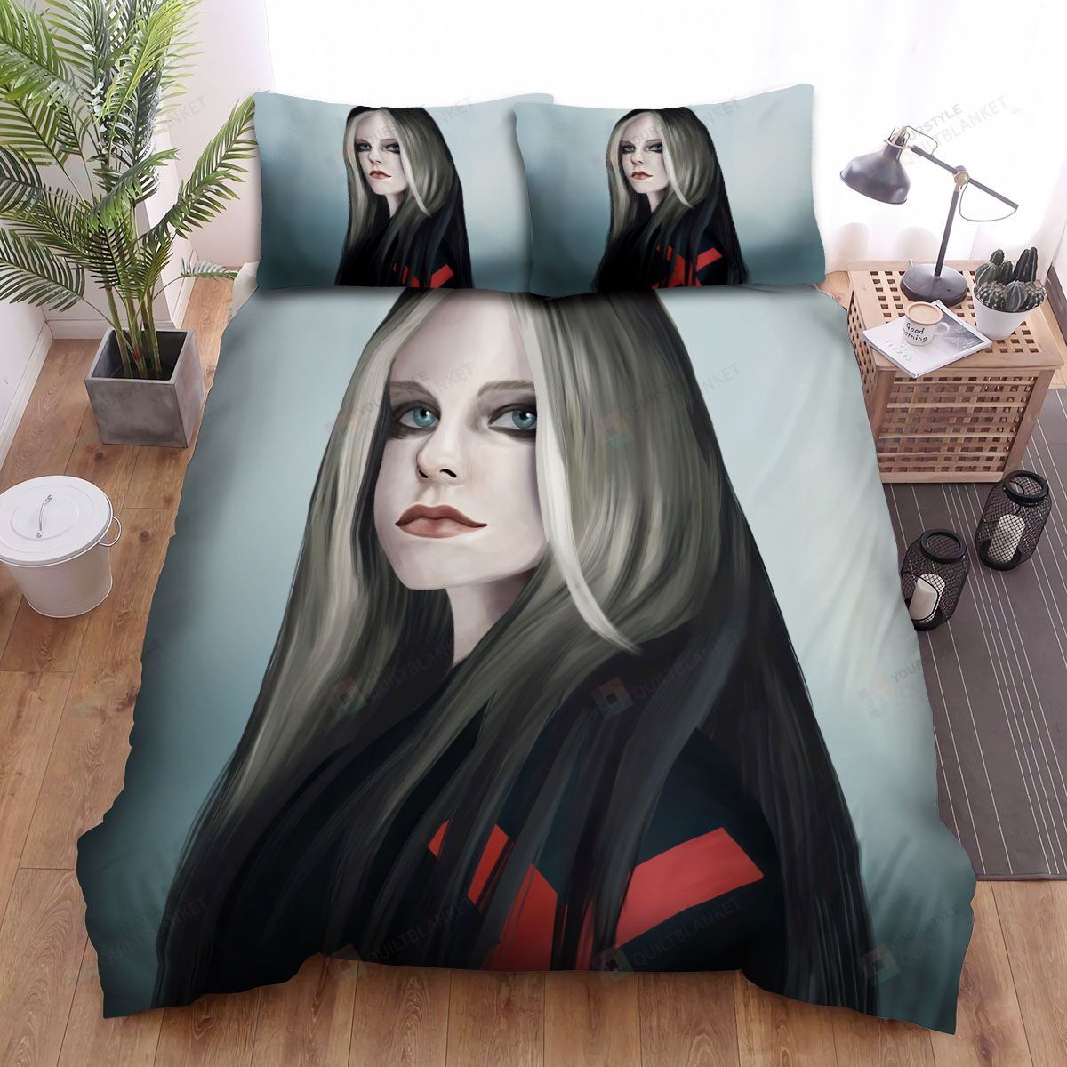 Personalized Bedding Set - Avril Lavigne Under My Skin Album Digital Portrait Painting Spread Included 1 Soft Duvet Cover or Quilt and 2 Lightweight Breathe Pillowcases