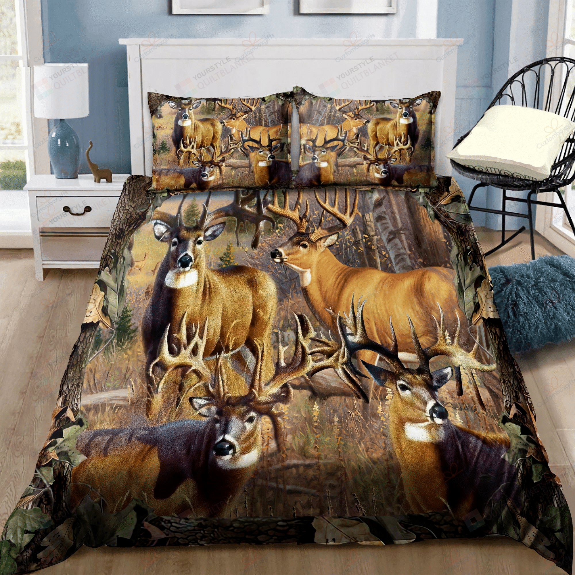 Personalized Bedding Set - Awesome Deer Spread Included 1 Soft Duvet Cover or Quilt and 2 Lightweight Breathe Pillowcases