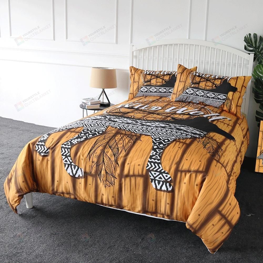 Personalized Bedding Set - Aztec Wolf Cotton Spread Included 1 Soft Duvet Cover or Quilt and 2 Lightweight Breathe Pillowcases