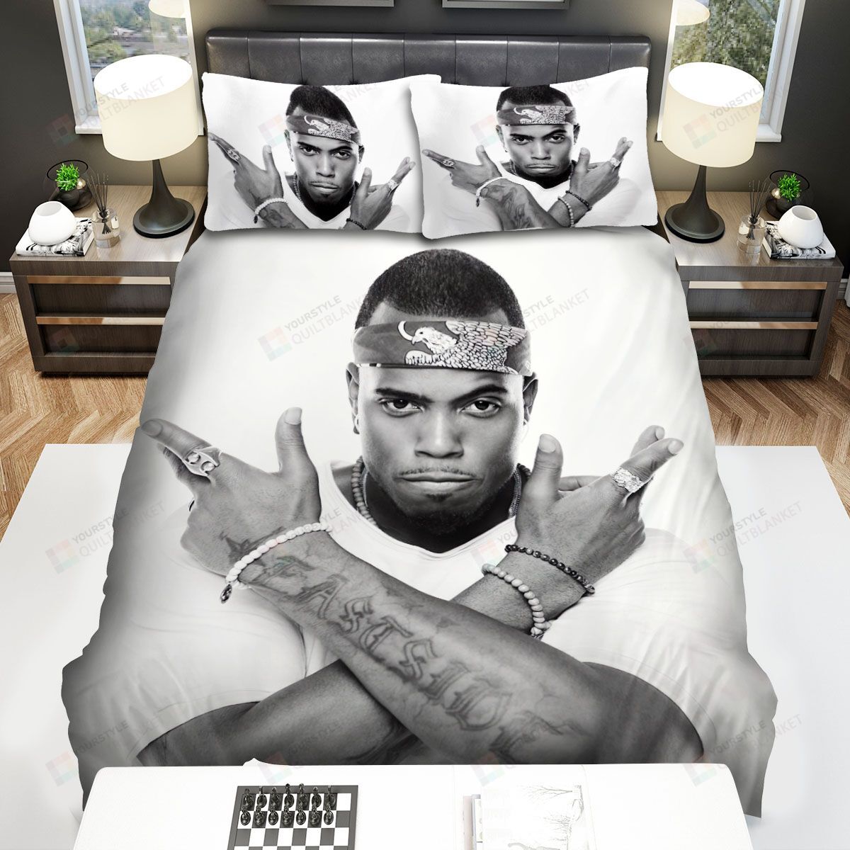 Personalized Bedding Set - B O B Black White Photo Spread Included 1 Soft Duvet Cover or Quilt and 2 Lightweight Breathe Pillowcases