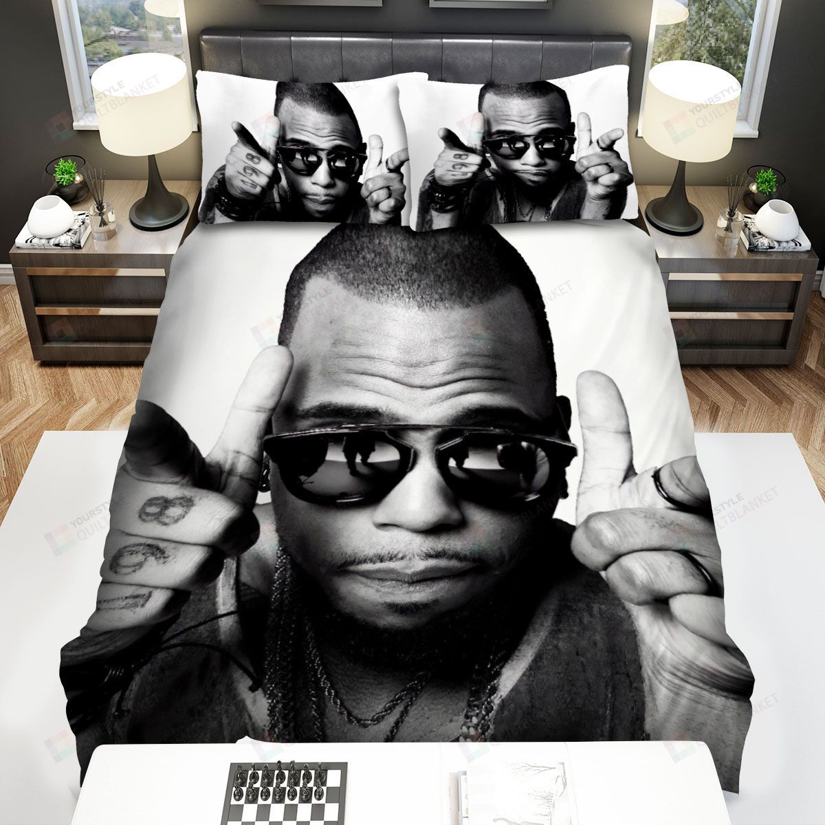 Personalized Bedding Set - B O B Sunglasses Photo Spread Included 1 Soft Duvet Cover or Quilt and 2 Lightweight Breathe Pillowcases