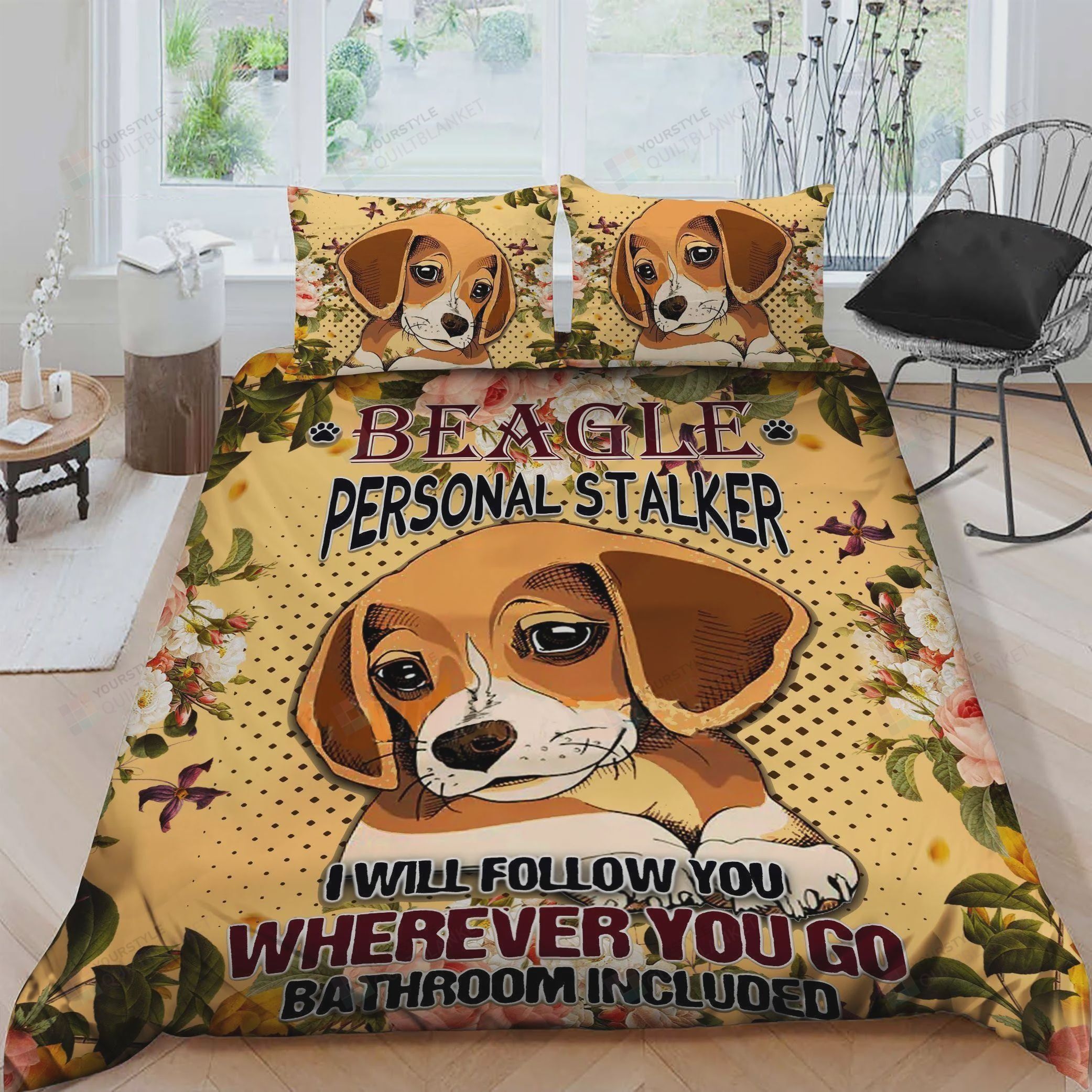 Personalized Bedding Set - Baby Beagle Will Follow You Wherever You Go Bathroom Included Cotton Spread Included 1 Soft Duvet Cover or Quilt and 2 Lightweight Breathe Pillowcases