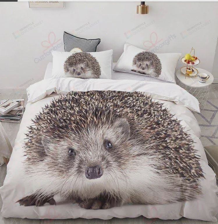 Personalized Bedding Set - Baby Cute Hedgehog Cotton Spread Included 1 Soft Duvet Cover or Quilt and 2 Lightweight Breathe Pillowcases