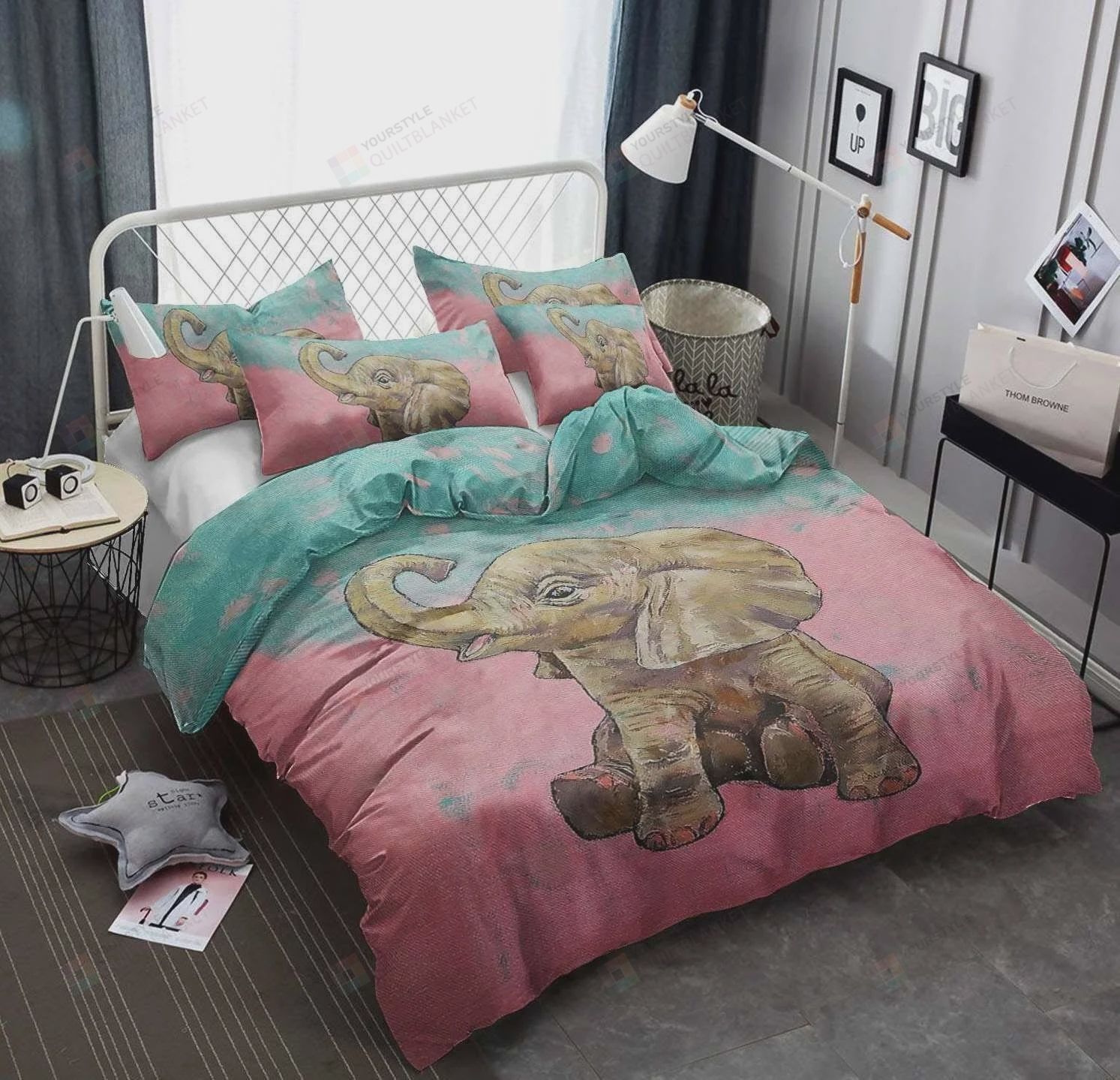 Personalized Bedding Set - Baby Elephant Cotton Spread Included 1 Soft Duvet Cover or Quilt and 2 Lightweight Breathe Pillowcases