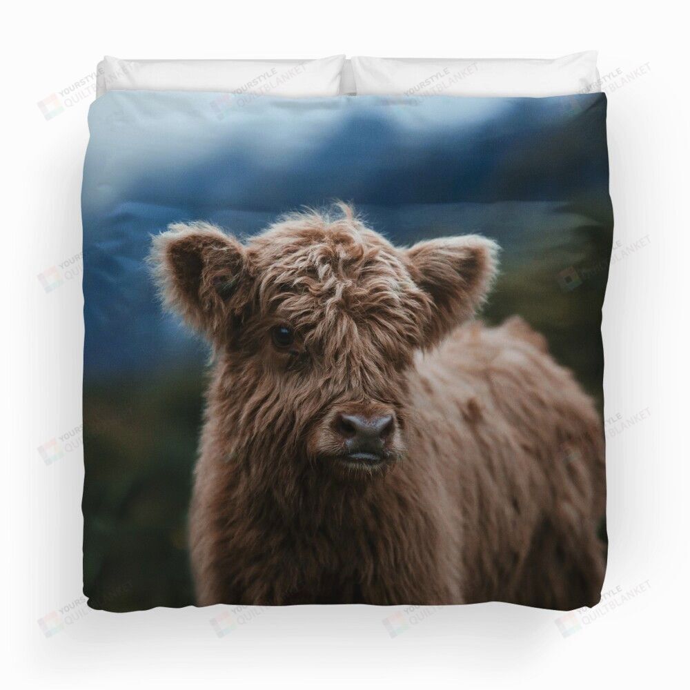 Personalized Bedding Set - Baby Highland Cow Included 1 Soft Duvet Cover or Quilt and 2 Lightweight Breathe Pillowcases
