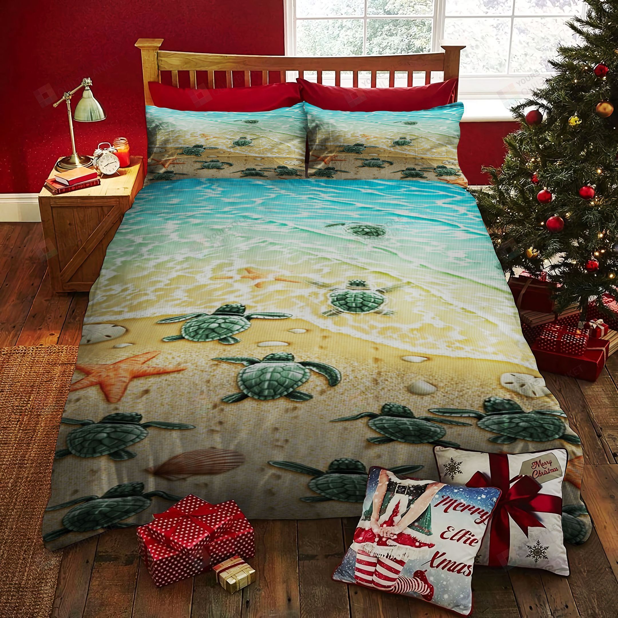 Personalized Bedding Set - Baby Turtle On The Beach Great Gifts Birthday Christmas Thanksgiving Included 1 Soft Duvet Cover or Quilt and 2 Lightweight Breathe Pillowcases