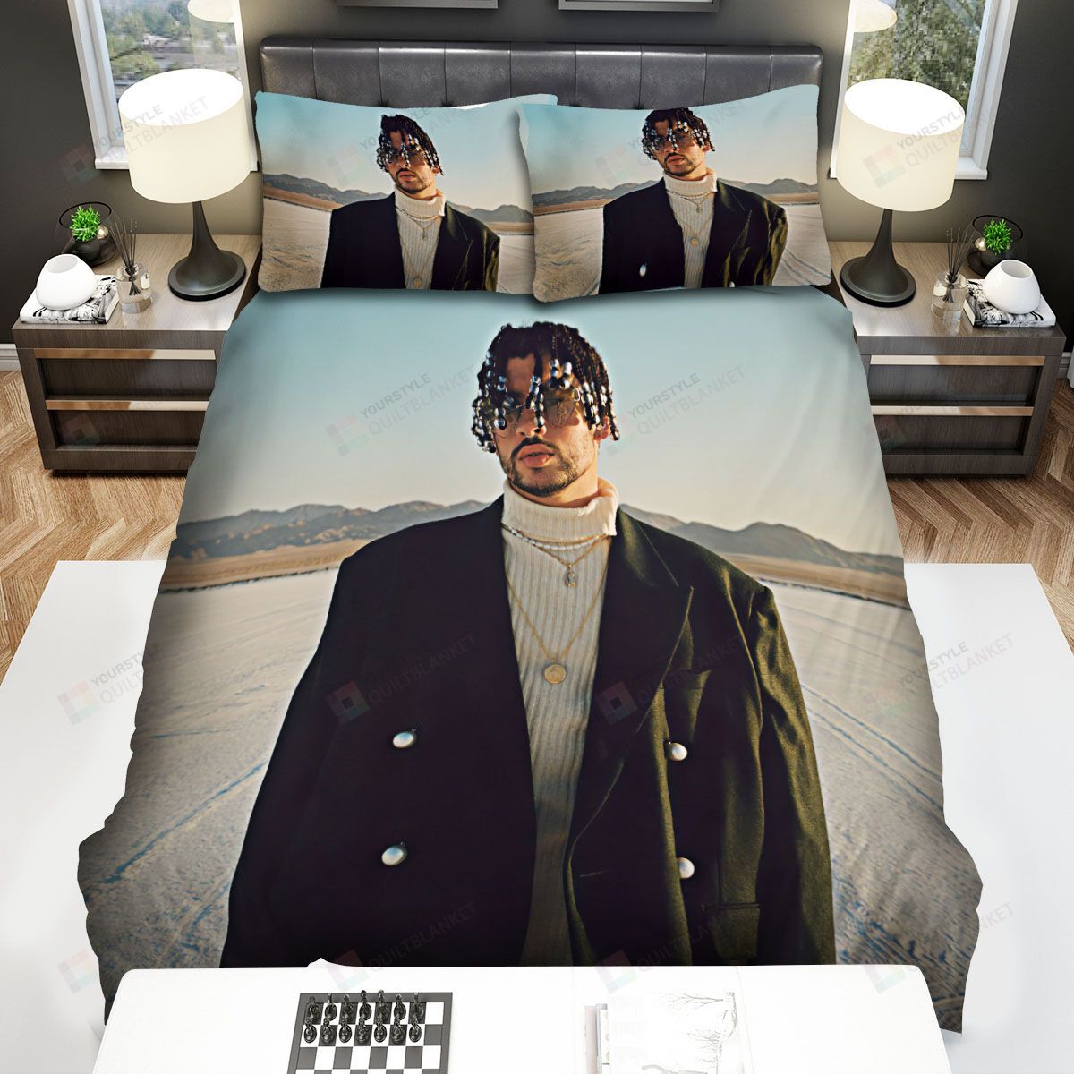 Personalized Bedding Set - Bad Bunny Braids Spread Included 1 Soft Duvet Cover or Quilt and 2 Lightweight Breathe Pillowcases