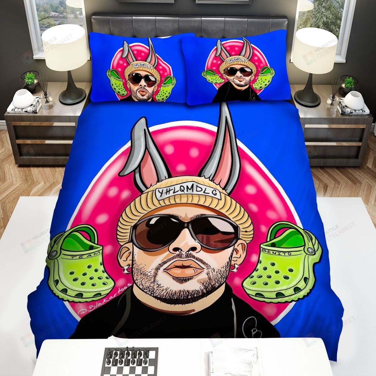 Personalized Bedding Set - Bad Bunny Bunny Ears Spread Included 1 Soft Duvet Cover or Quilt and 2 Lightweight Breathe Pillowcases