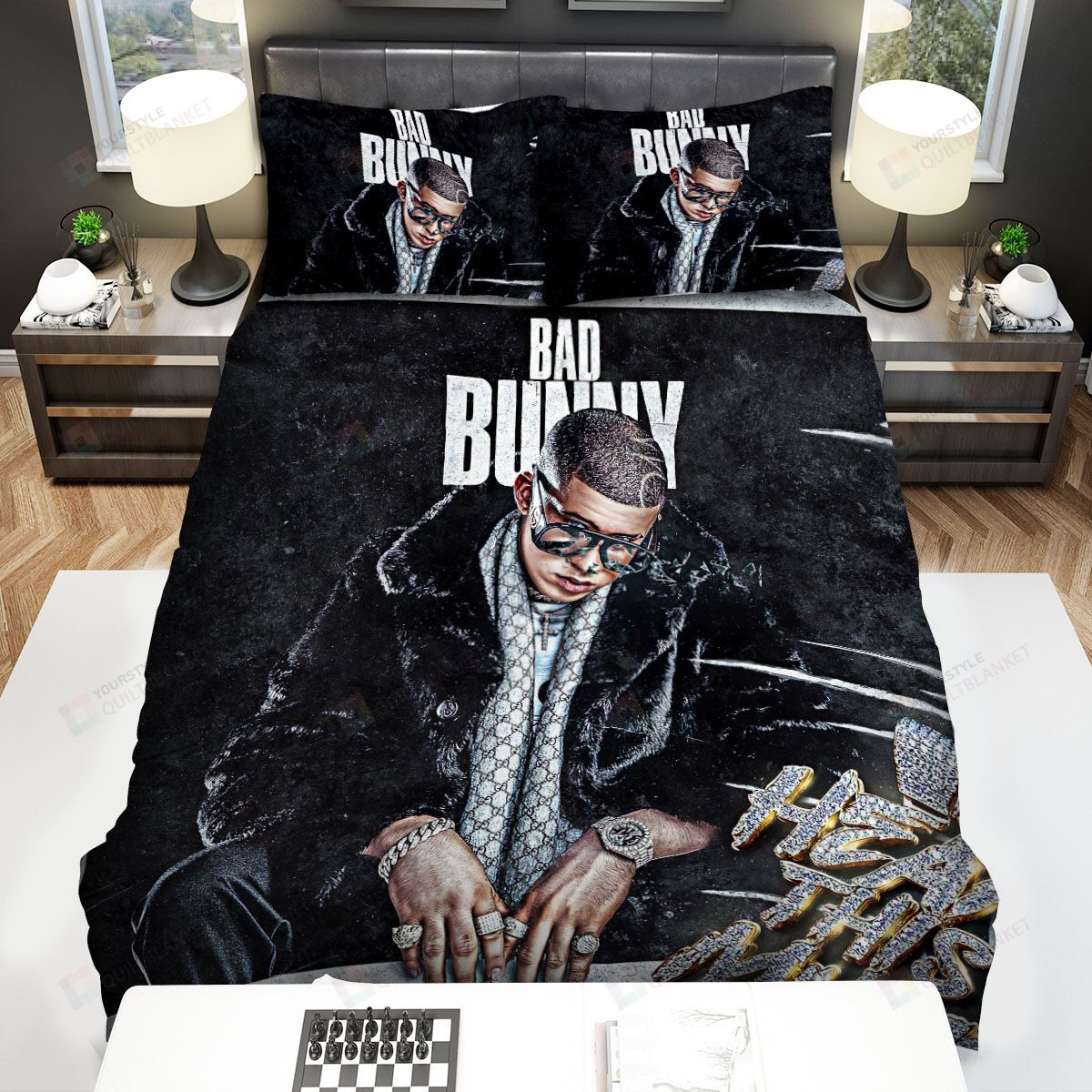 Personalized Bedding Set - Bad Bunny Hear This Music Spread Included 1 Soft Duvet Cover or Quilt and 2 Lightweight Breathe Pillowcases