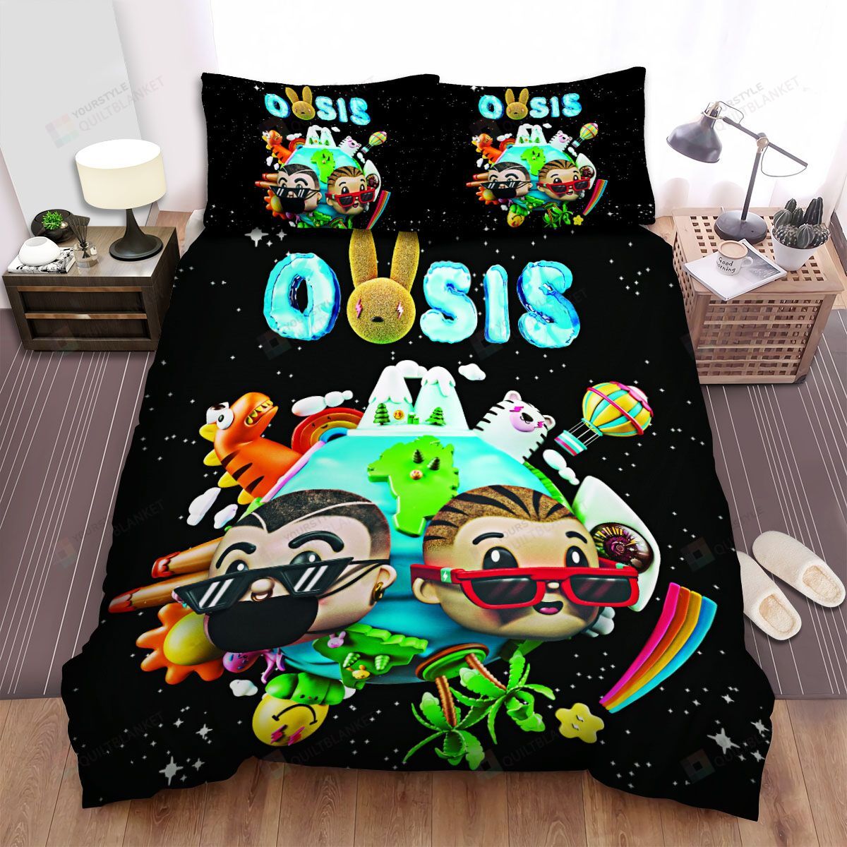 Personalized Bedding Set - Bad Bunny J Balvin Oasis Spread Included 1 Soft Duvet Cover or Quilt and 2 Lightweight Breathe Pillowcases