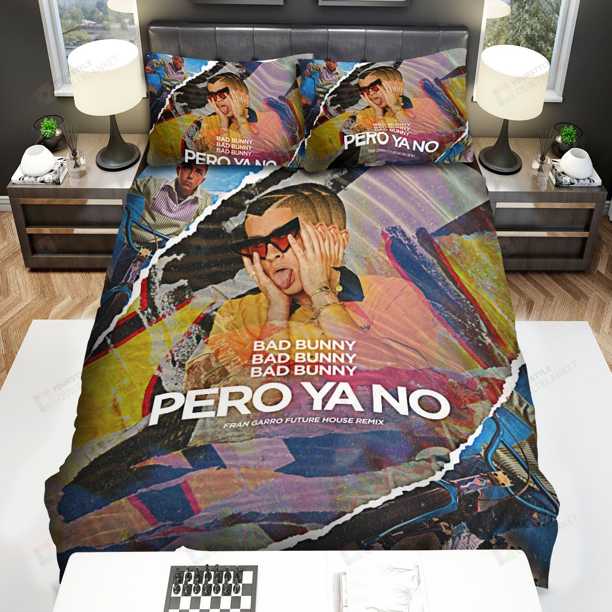 Personalized Bedding Set - Bad Bunny Pero Ya Art Spread Included 1 Soft Duvet Cover or Quilt and 2 Lightweight Breathe Pillowcases
