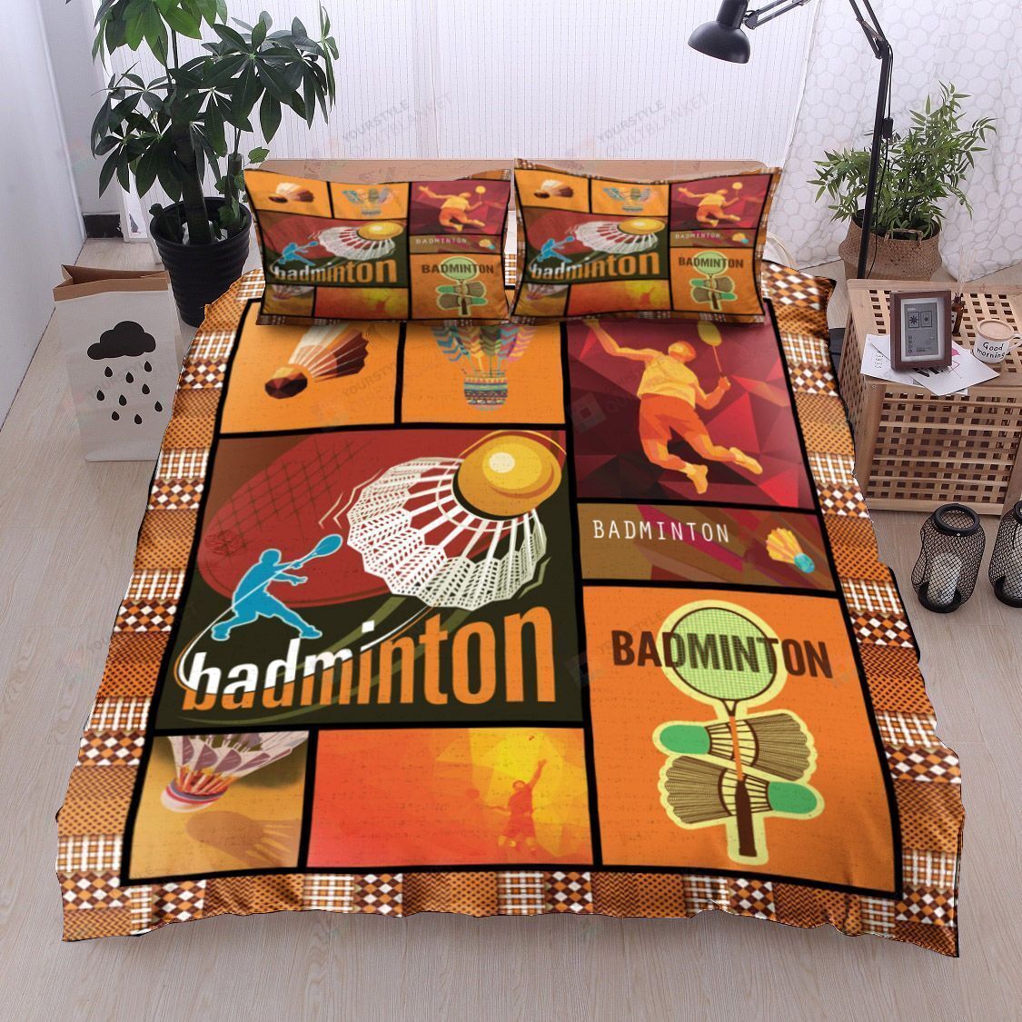Personalized Bedding Set - Badminton Cotton Spread Included 1 Soft Duvet Cover or Quilt and 2 Lightweight Breathe Pillowcases