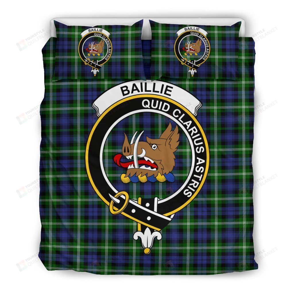 Personalized Bedding Set - Baillie Clan Badge Tartan Cotton Spread Included 1 Soft Duvet Cover or Quilt and 2 Lightweight Breathe Pillowcases