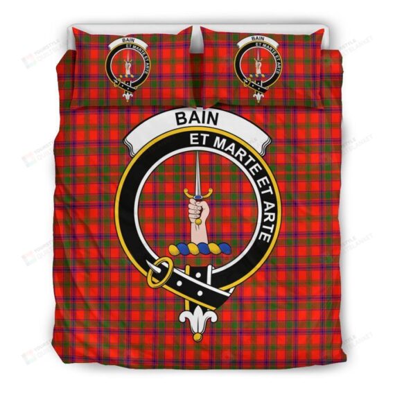 Personalized Bedding Set - Bain Tartan Clan Badge Tartan Cotton Spread Included 1 Soft Duvet Cover or Quilt and 2 Lightweight Breathe Pillowcases