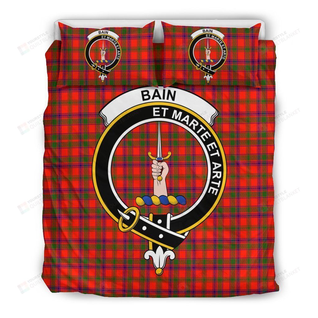 Personalized Bedding Set - Bain Tartan Clan Badge Tartan Cotton Spread Included 1 Soft Duvet Cover or Quilt and 2 Lightweight Breathe Pillowcases