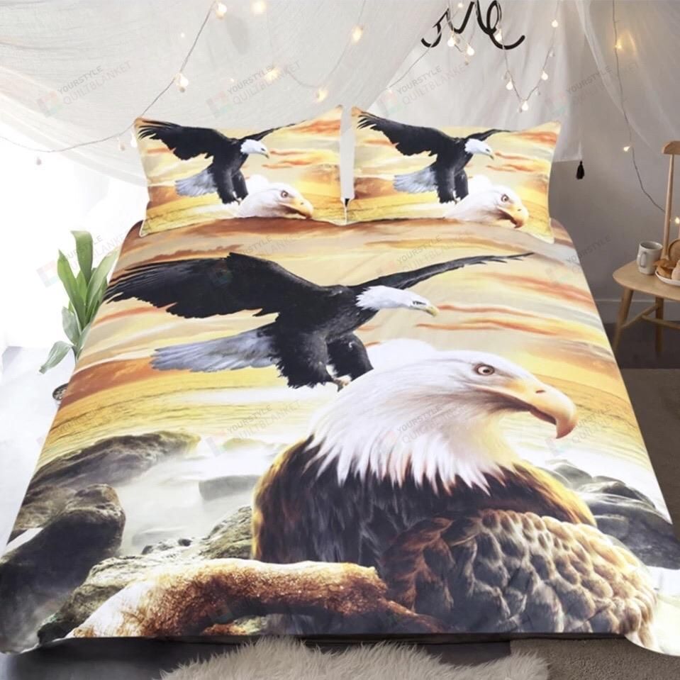 Personalized Bedding Set - Bald Eagle Included 1 Soft Duvet Cover or Quilt and 2 Lightweight Breathe Pillowcases