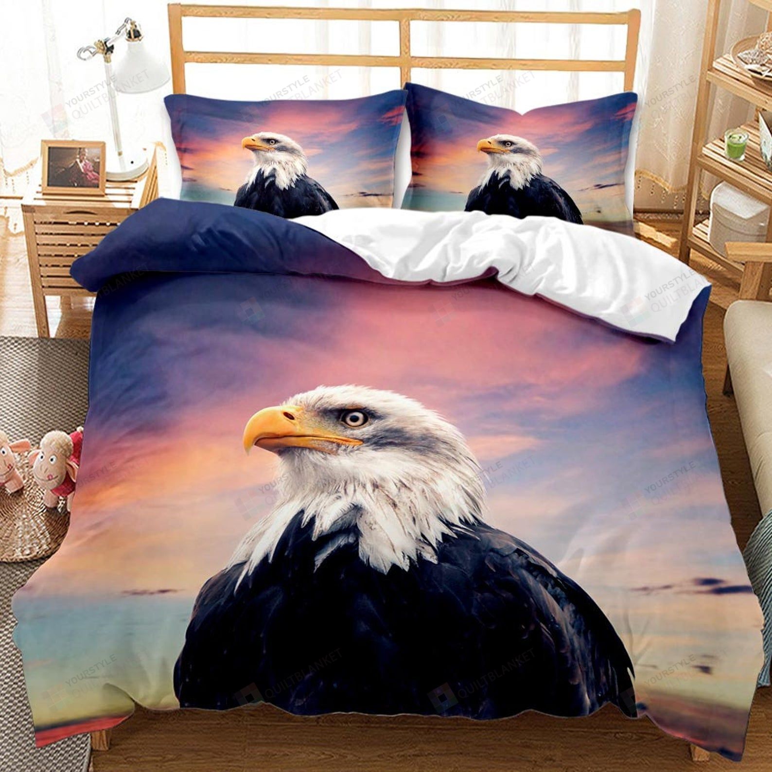 Personalized Bedding Set - Bald Eagle Spread Included 1 Soft Duvet Cover or Quilt and 2 Lightweight Breathe Pillowcases