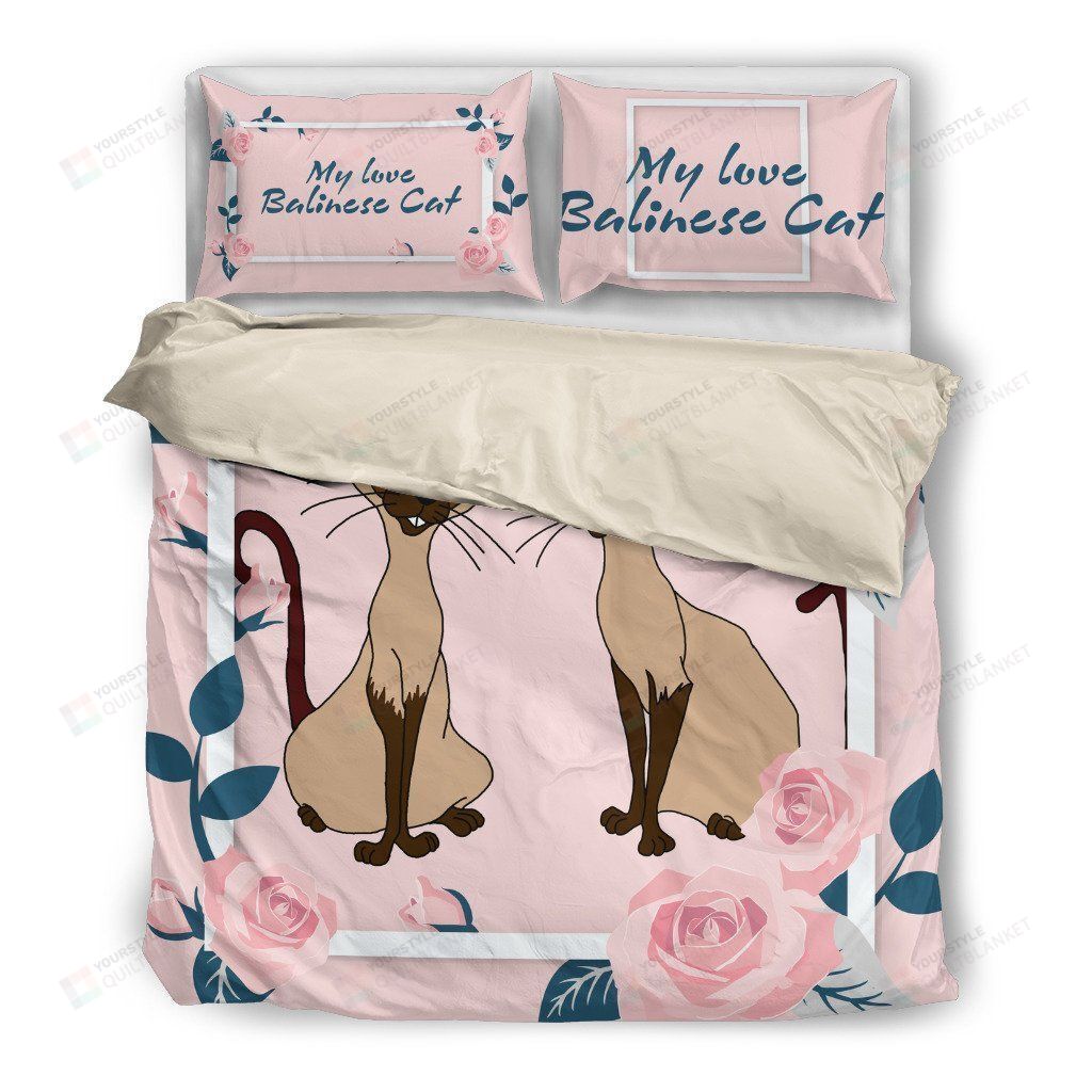 Personalized Bedding Set - Balinese Cat Cotton Spread Included 1 Soft Duvet Cover or Quilt and 2 Lightweight Breathe Pillowcases