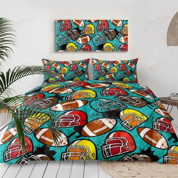 Personalized Bedding Set - Ball Helmet Cotton Spread Included 1 Soft Duvet Cover or Quilt and 2 Lightweight Breathe Pillowcases