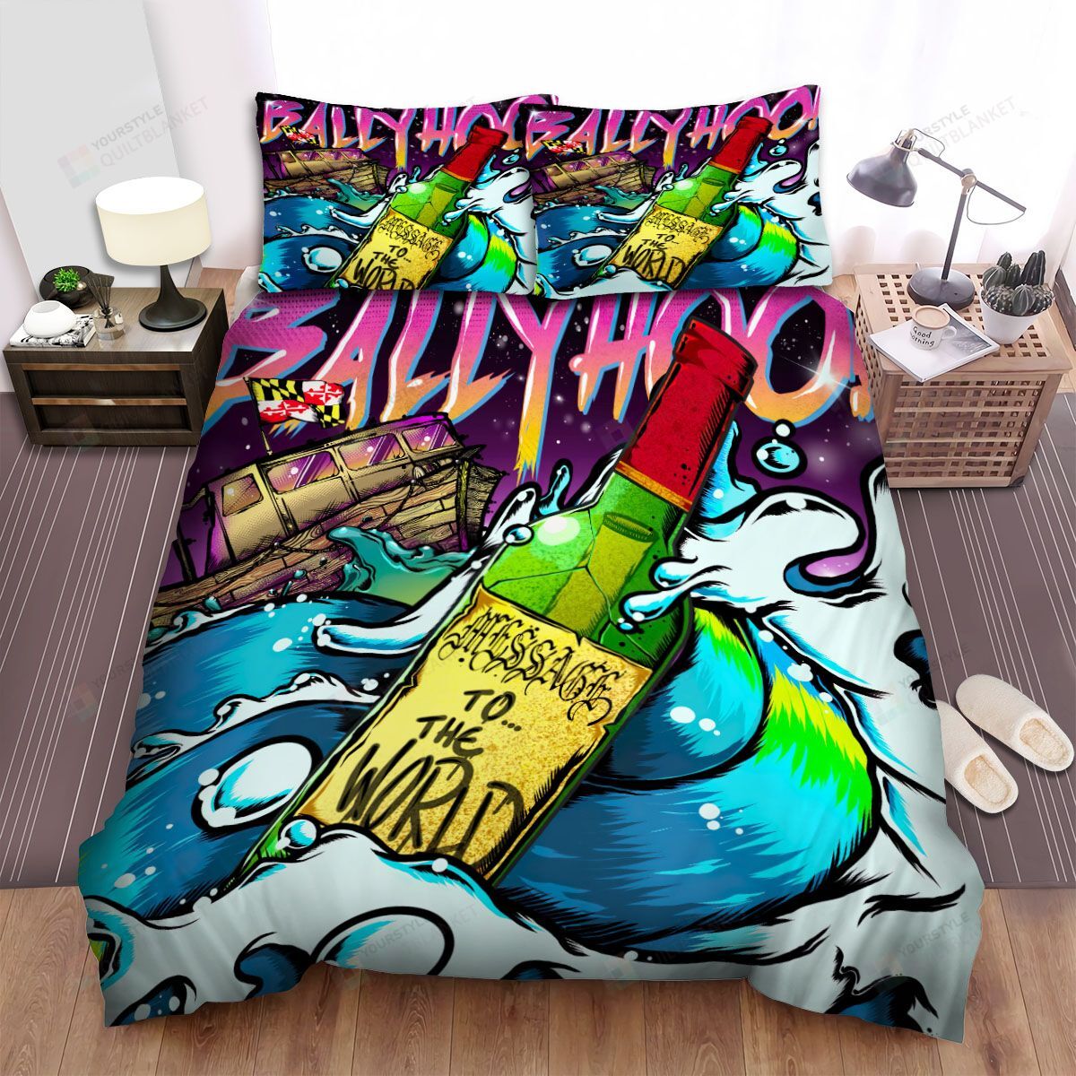 Personalized Bedding Set - Ballyhoo Music Message To The World Album Spread Included 1 Soft Duvet Cover or Quilt and 2 Lightweight Breathe Pillowcases