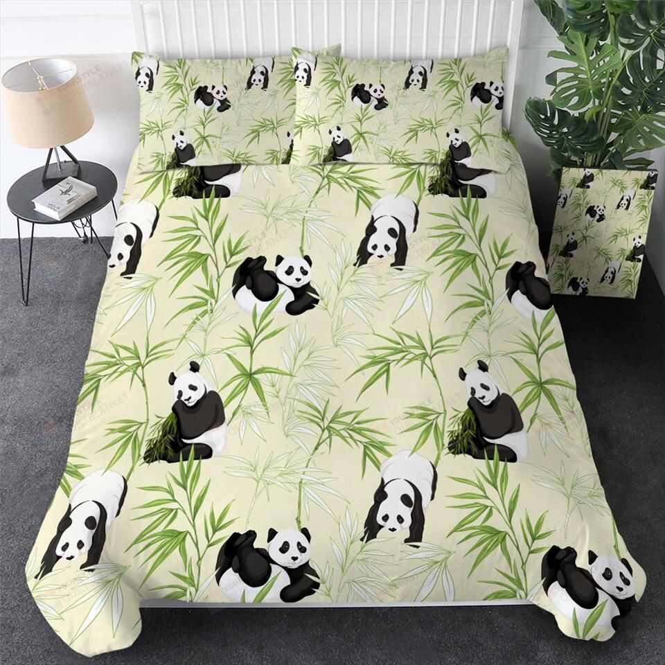 Personalized Bedding Set - Bamboo Eating Panda Cotton Spread Included 1 Soft Duvet Cover or Quilt and 2 Lightweight Breathe Pillowcases