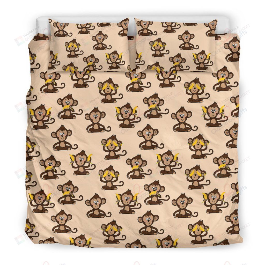 Personalized Bedding Set - Banana Monkey Spread Included 1 Soft Duvet Cover or Quilt and 2 Lightweight Breathe Pillowcases